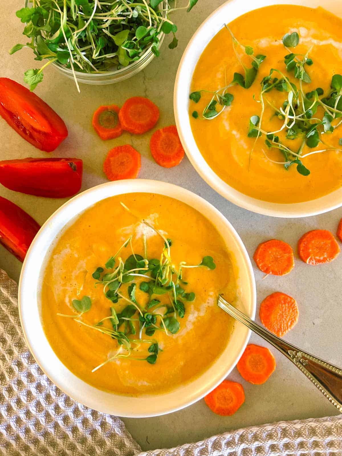 Gingered carrot soup made from scratch and ready to eat